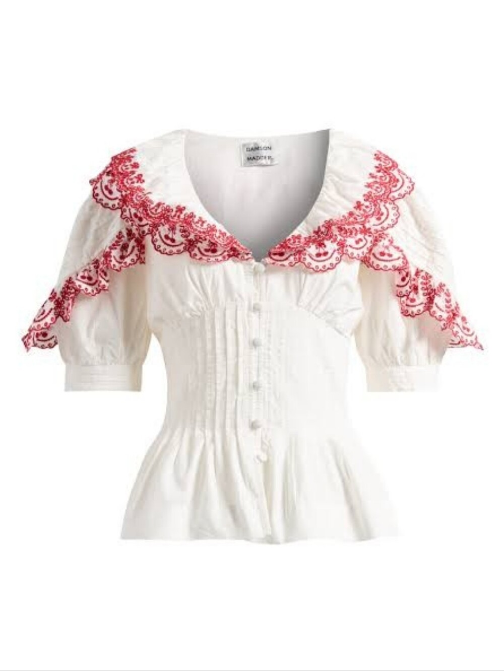 Damson madder Caroline Cherry Embroidered Organic Cotton Peplum Top UK 16
